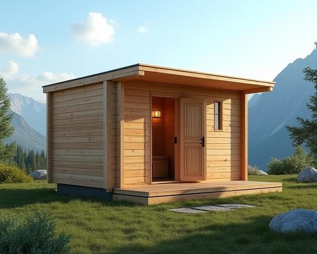 Mobile Sauna vor Bergkulisse